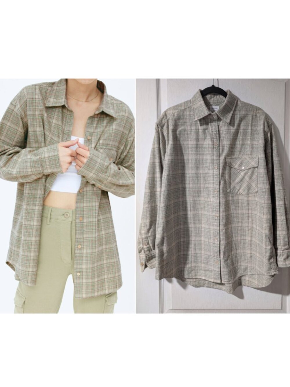 Aritzia Wilfred Free | Marta Oversized Flannel Button Up Shirt In Wheat/Fern